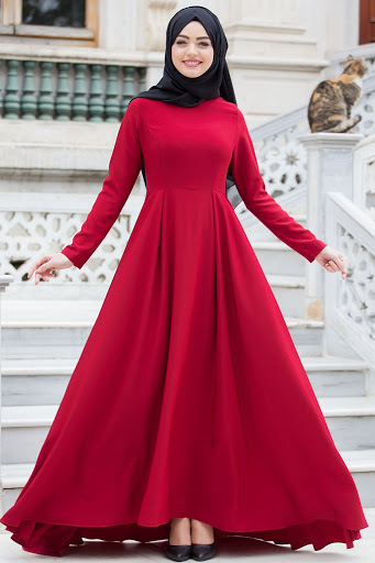 Tesettürlü Kırmızı Elbise